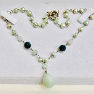 Freshwater Green Pearl and Aventurine  toggle Choker
